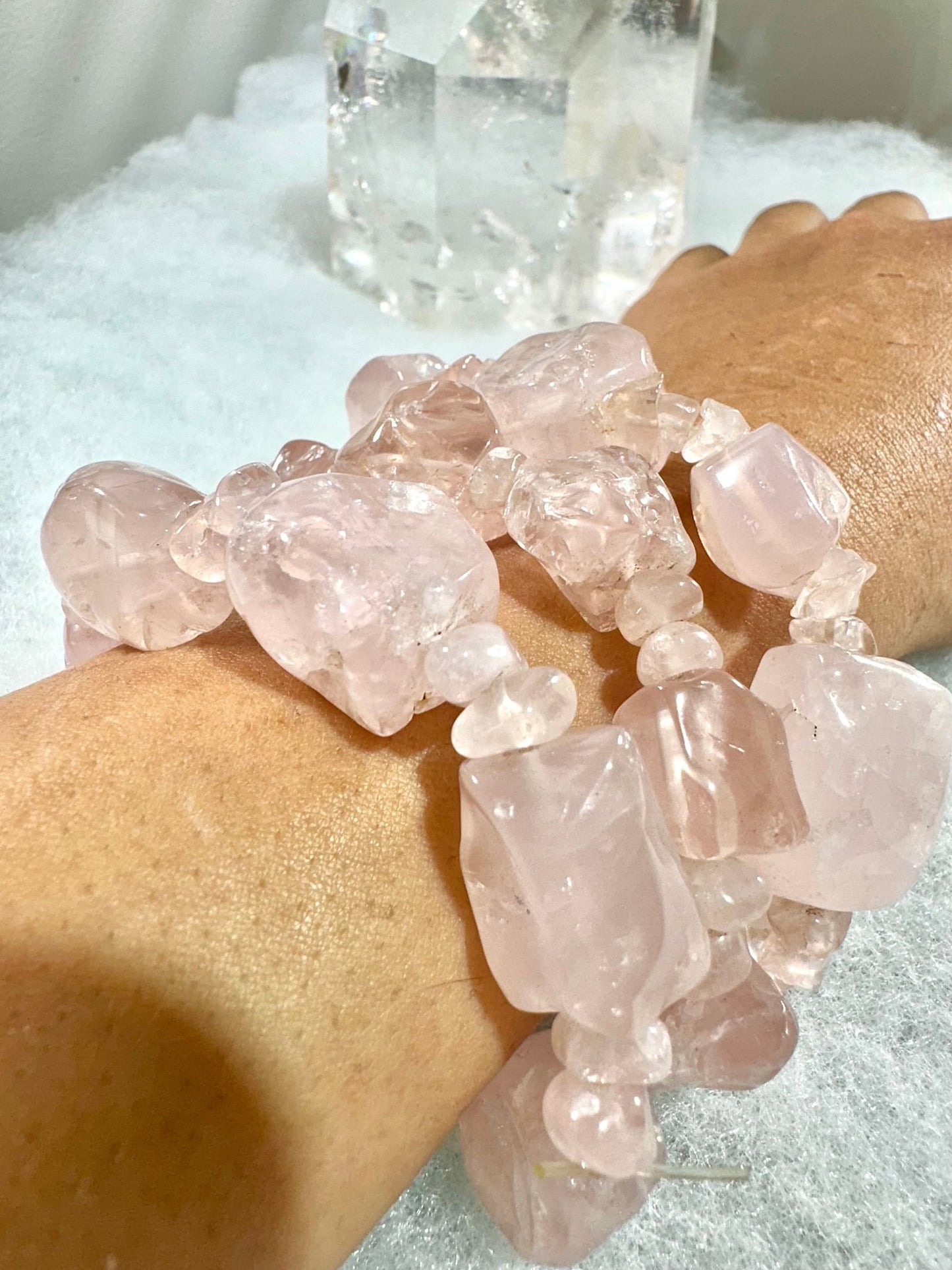 Very Gemmy High Quality Rose Quartz Bracelet | Natural & Chips - The Crystal Valley