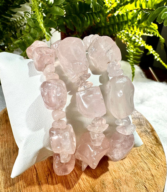Very Gemmy High Quality Rose Quartz Bracelet | Natural & Chips - The Crystal Valley