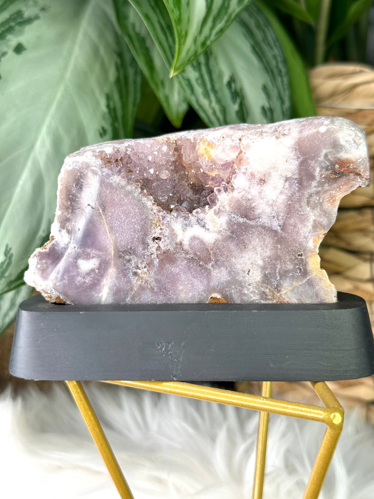 Pink Amethyst Slab on wood stand | PA 5