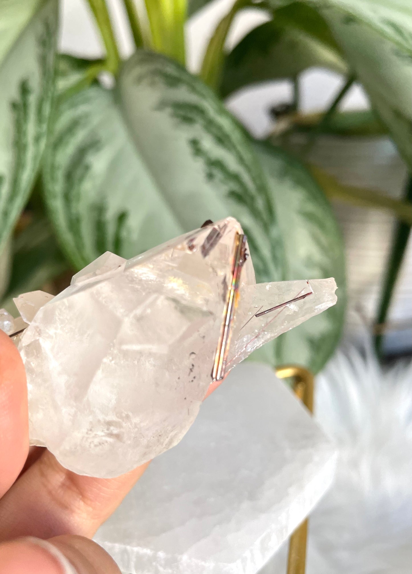 Clear Quartz Cluster Points with Copper Rutile