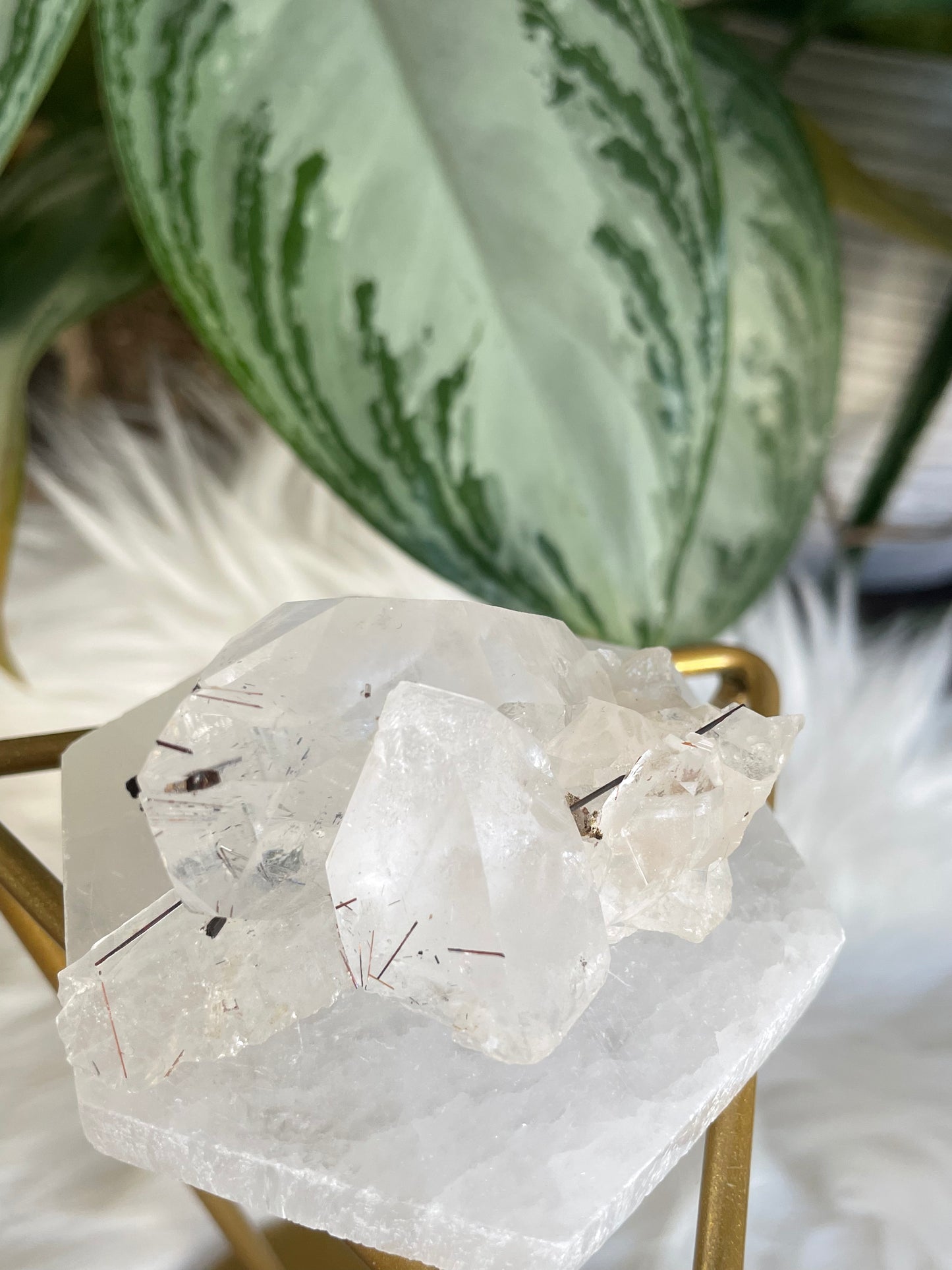 Clear Quartz Cluster Points with Copper Rutile