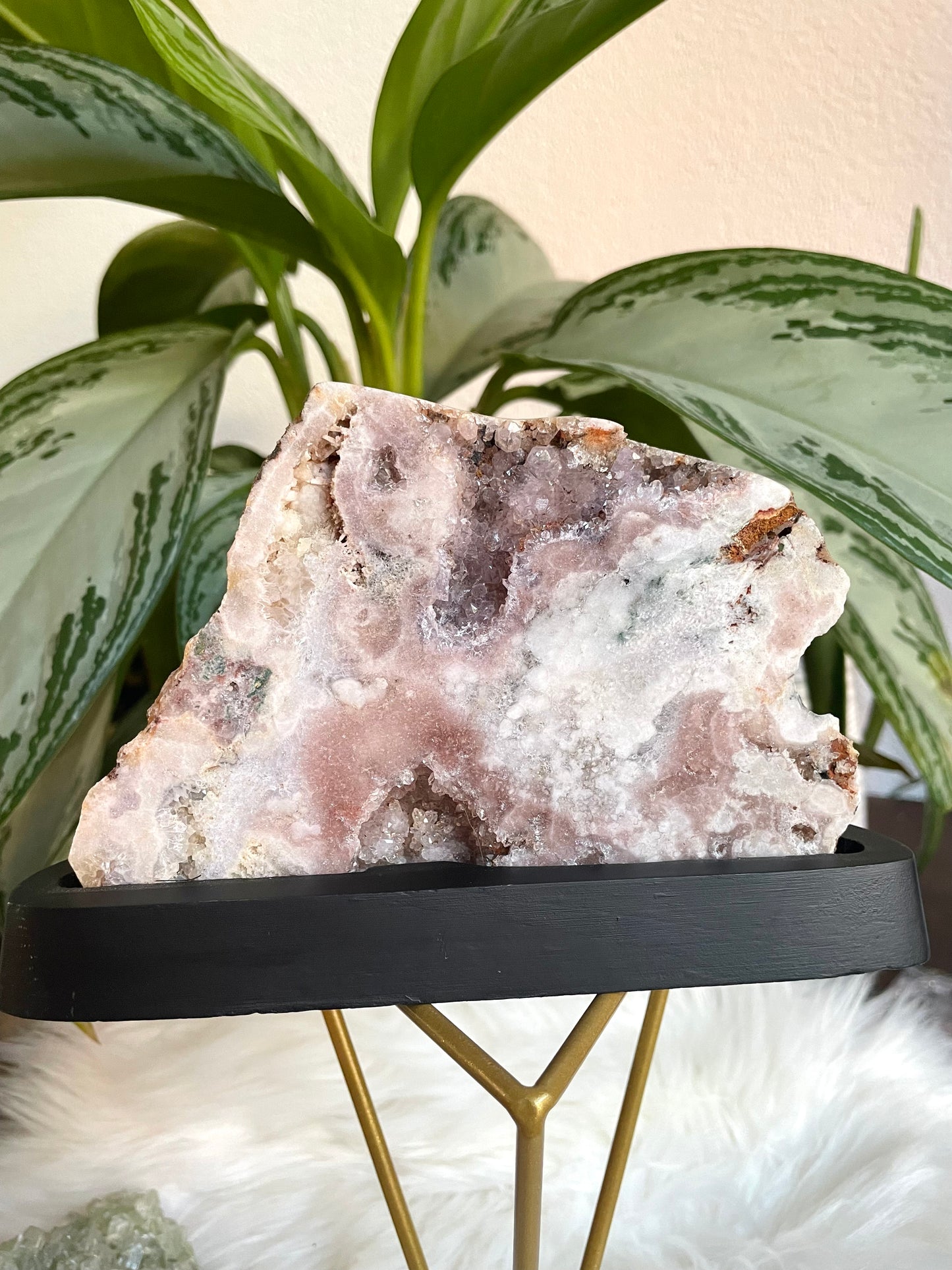 Pink Amethyst Slab on wood stand| PA 1