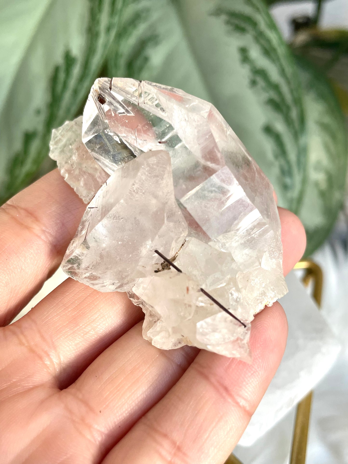 Clear Quartz Cluster Points with Copper Rutile