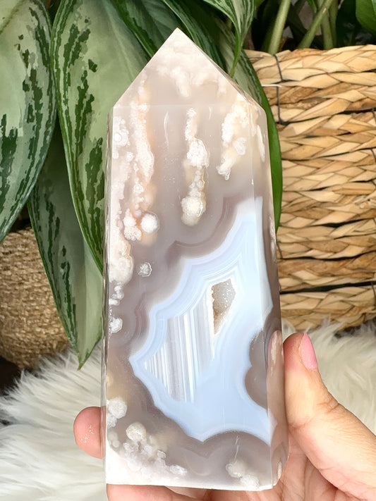 Flower Agate Tower with Blue Lace agate