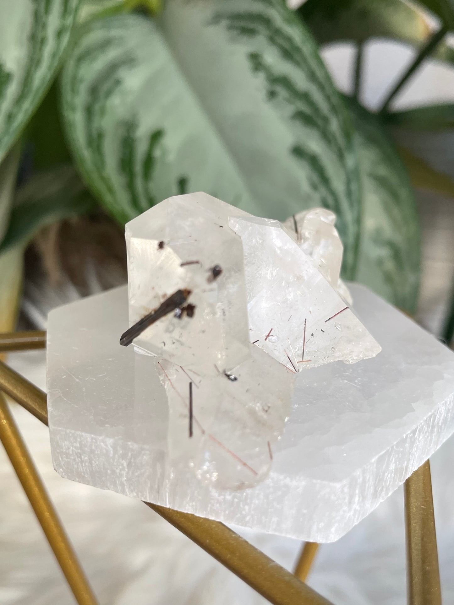 Clear Quartz Cluster Points with Copper Rutile