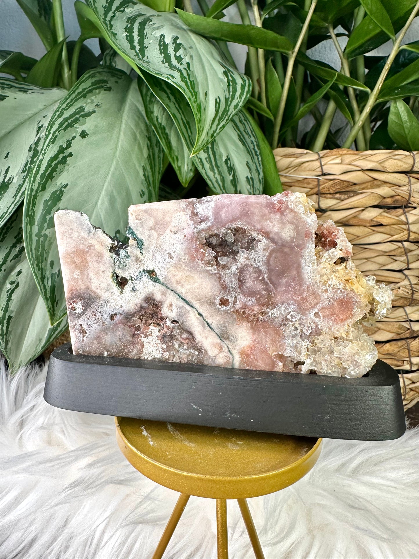 Pink Amethyst Slab on Wood Stand | 253g