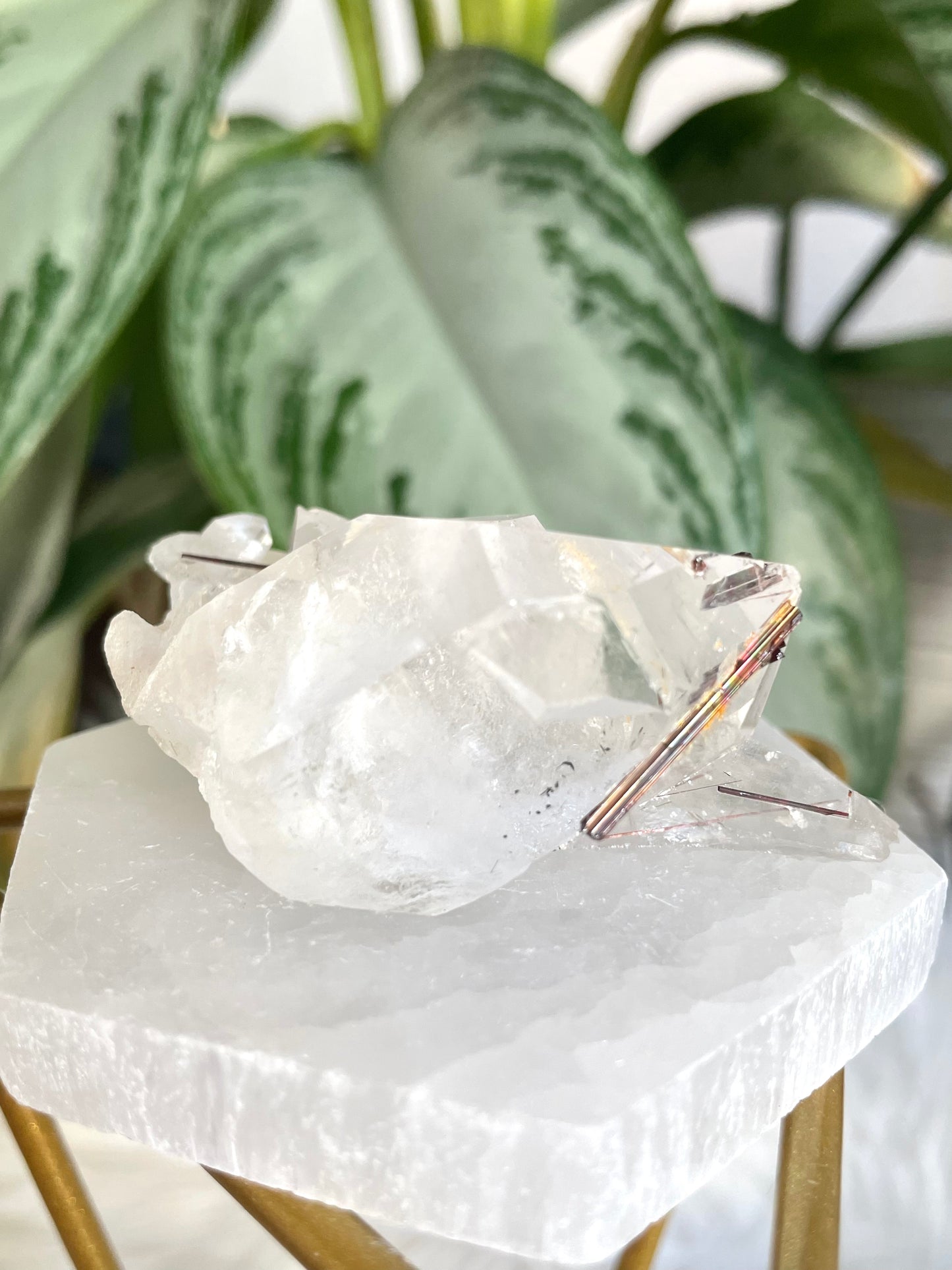 Clear Quartz Cluster Points with Copper Rutile